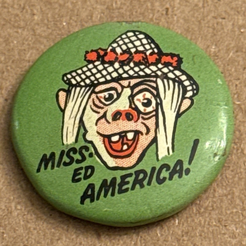 Miss-Ed America! Spooky Green Duck Co Chicago Pinback Button Pin Round Circle